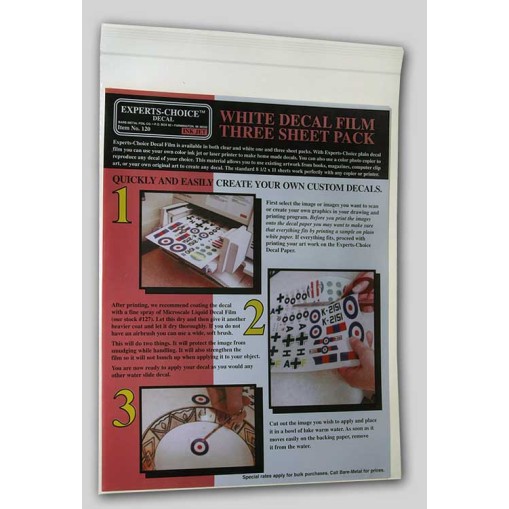 3 white decalsheets inkjet