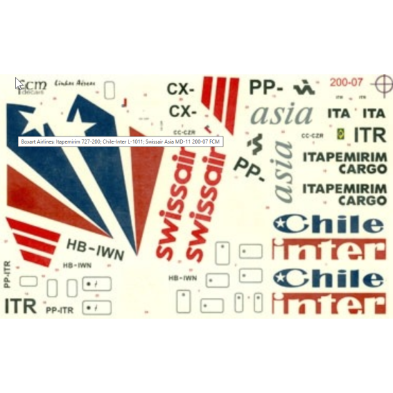 tapemirim 727-200; Chile-Inter L-1011; Swissair Asia MD-11